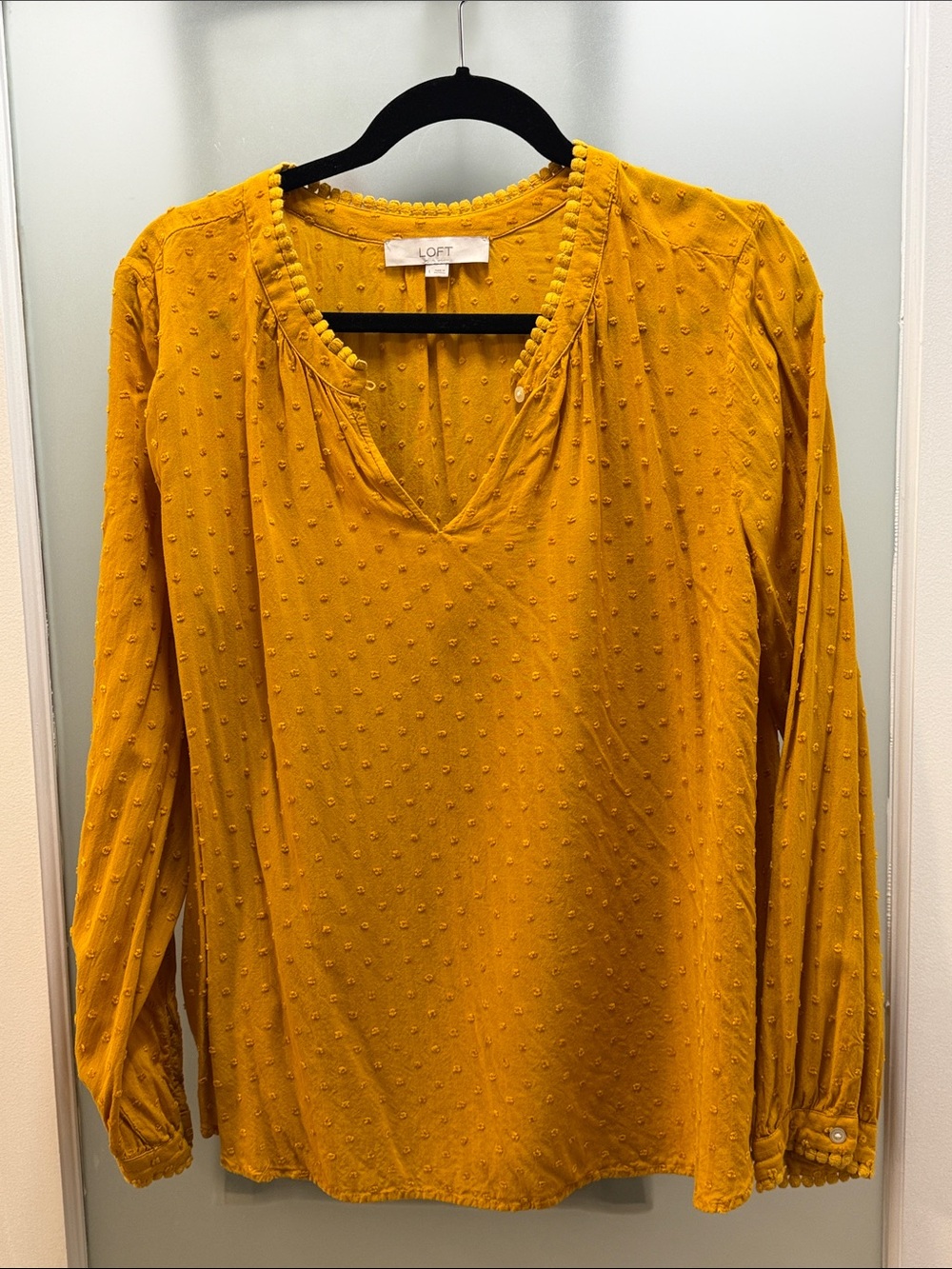 LOFT Mustard Textured V-Neck Long-Sleeve Blouse